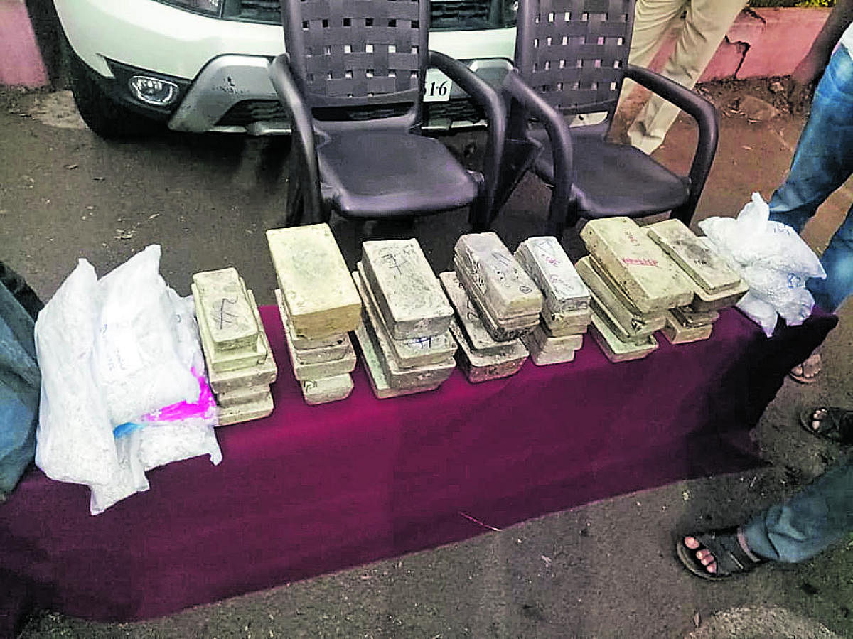 Silver ingots seized by Belagavi DCIB police.