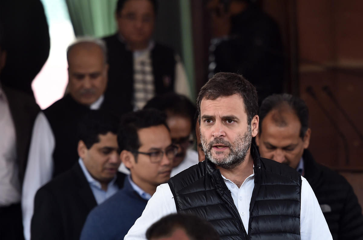Congress leader Rahul Gandhi comes out of the Parliament House, during the ongoing Budget Session, in New Delhi, Friday, Feb. 7, 2020. (PTI Photo)