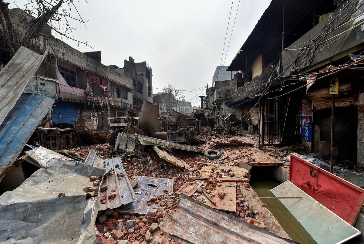 Vandalised properties in Bhagirathi Vihar area of the riot-affected northeast Delhi on Wednesday. PTI