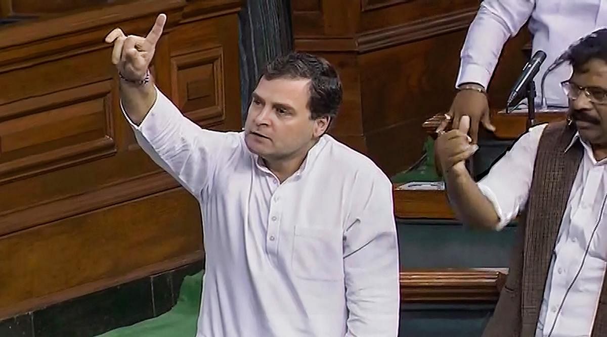 Congress MP Rahul Gandhi speaks in Lok Sabha during the ongoing budget session of Parliament, in New Delhi, Tuesday, March 17, 2020. (LSTV/PTI Photo)