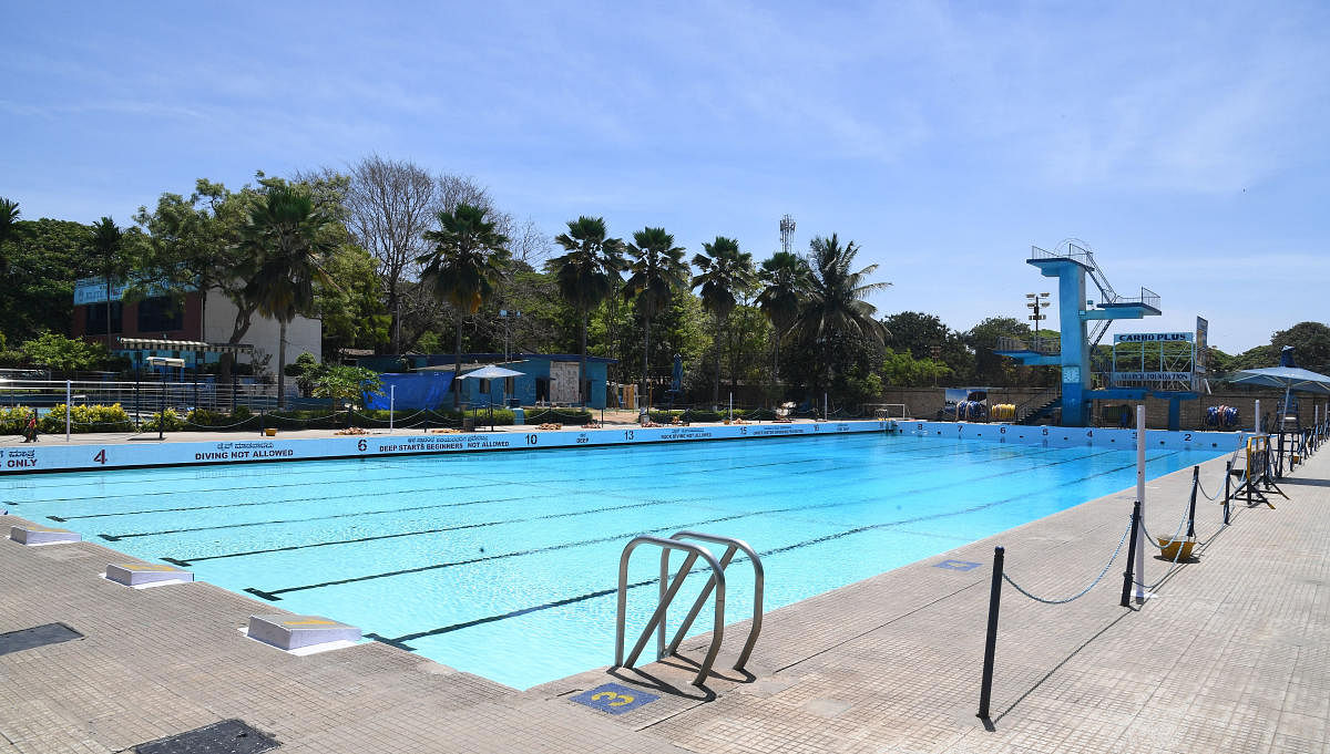 Normally buzzing with activity, the Basavanagudi Aquatic Centre wears a deserted look following the nationwide lockdown. DH PHOTO/ SRIKANTA SHARMA R