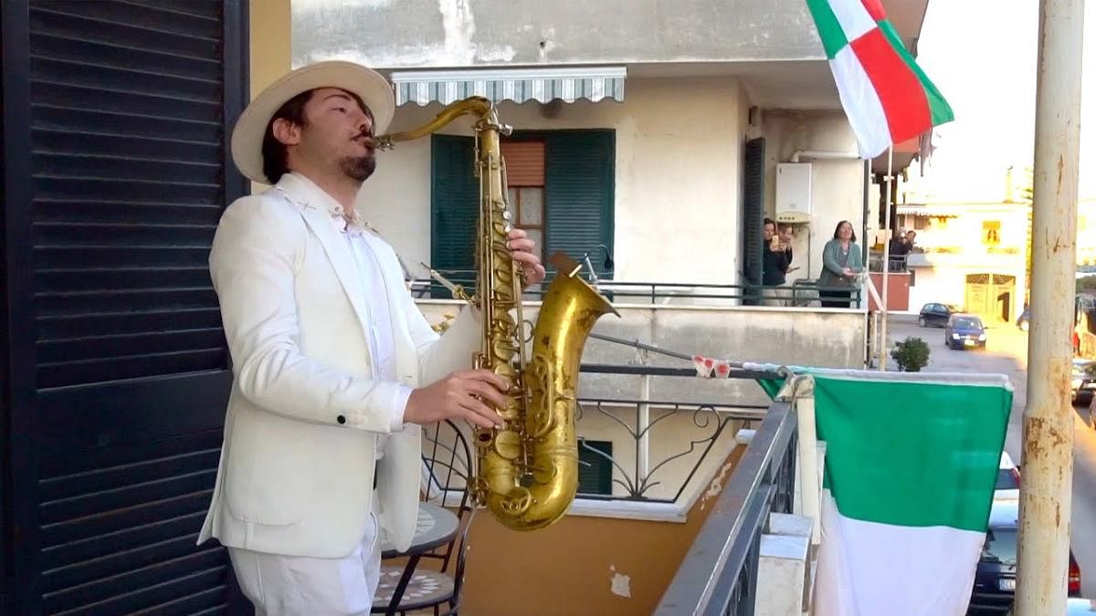 A performance from a balcony in Rome.
