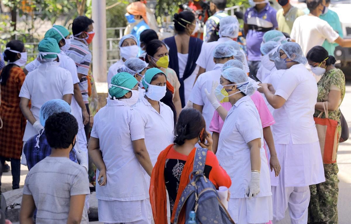 . The nurses at the hospital, where a coronavirus infected patient passed away, alleged that she was admitted at the general ward on Sunday and they were not provided with any personal protective equipment while treating her. (PTI Photo)