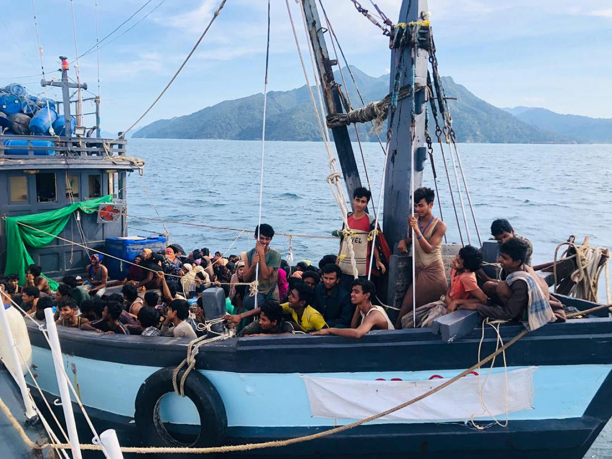 Boat carrying suspected ethnic Rohingya migrants is seen detained in Malaysian territorial waters, in Langkawi (Reuters Image)