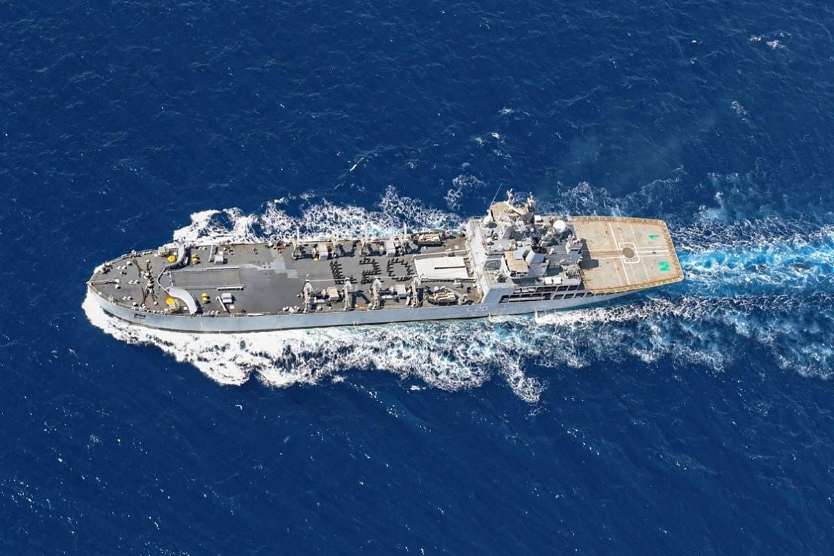 Indian Navy ship INS Magar arrive to bring nearly 200 stranded Indian nationals home amid the coronavirus pandemic under 'Vande Bharat' mission, at Male in Maldives. (PTI Photo)