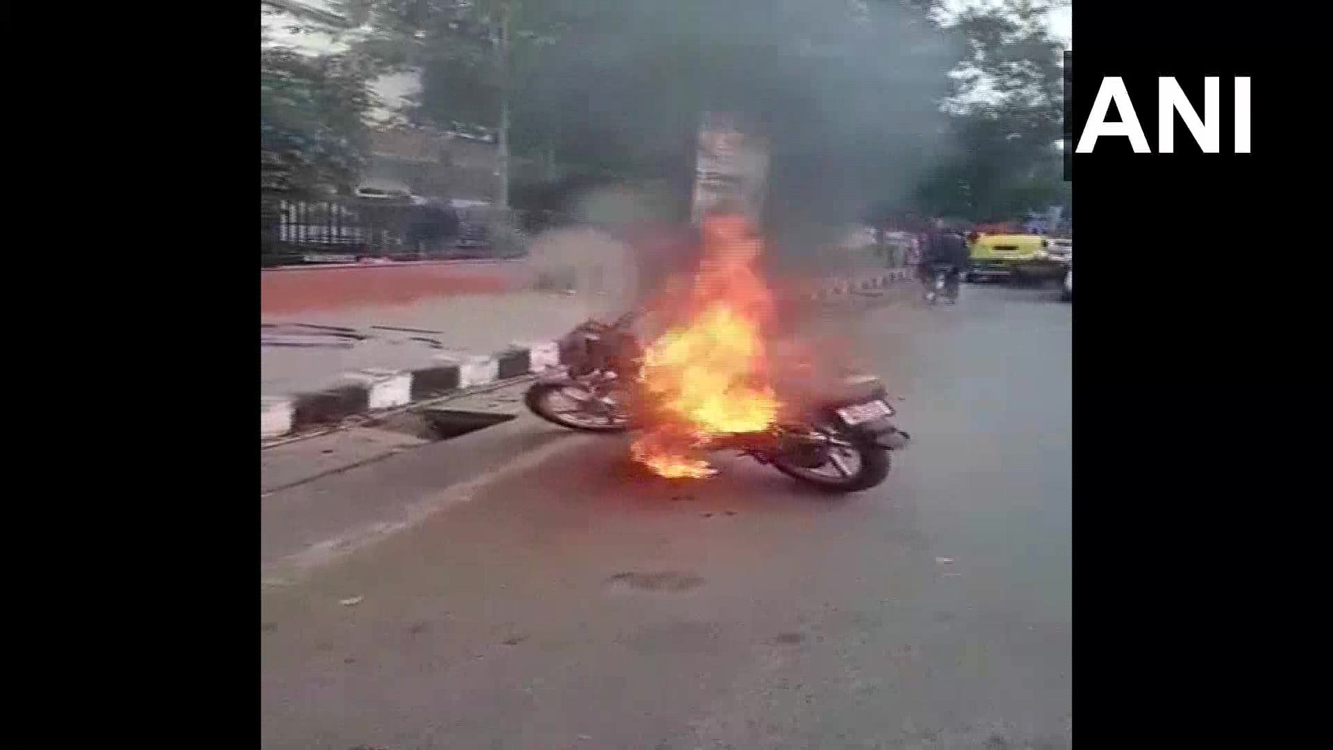 The traffic police challaned him and impounded the motorcycle, following which Vikas set the bike on fire. (Photo/ANI)