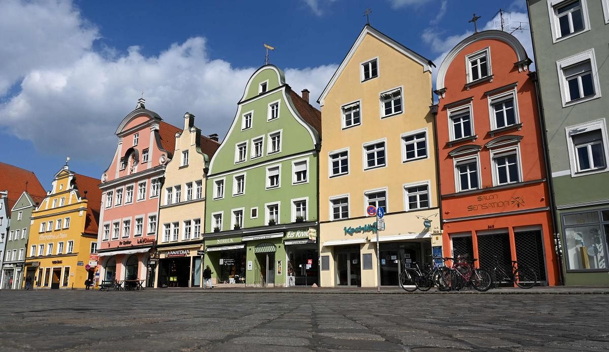 The stores in the old town of Landshut, southern Germany, are closed on April 3, 2020. The public life in Bavaria has been limited due to the coronavirus COVID-19. Germany's largest state instituted a lockdown to prevent coronavirus infections. Credit: AFP Photo