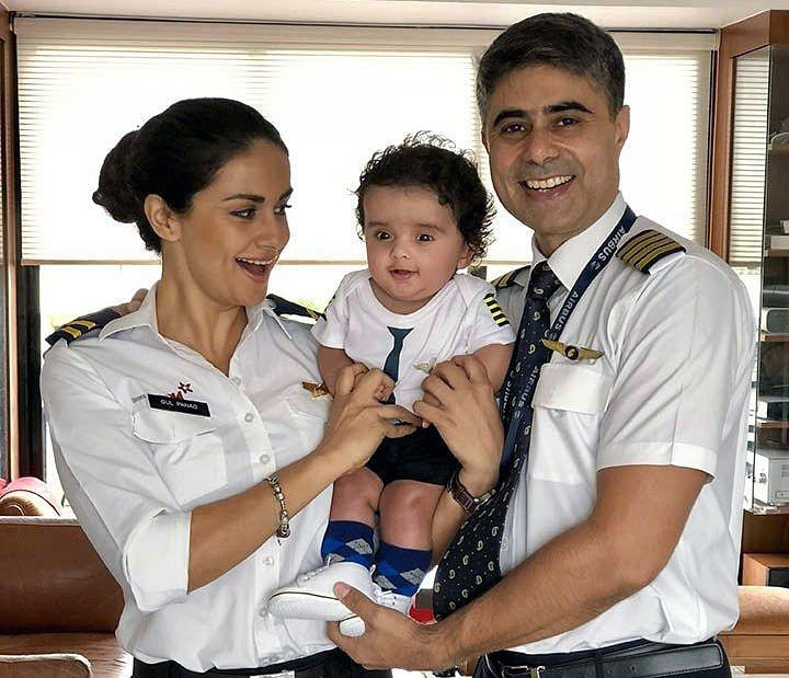 Gul Panag with husband Rishi Attari and son Nihal. Picture credit: Gul Panag