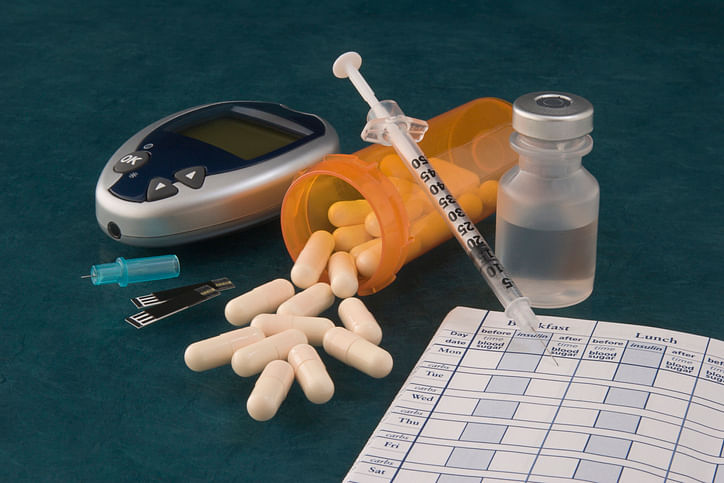 Photograph of various diabetic tools and medicine.(iStock Photo)