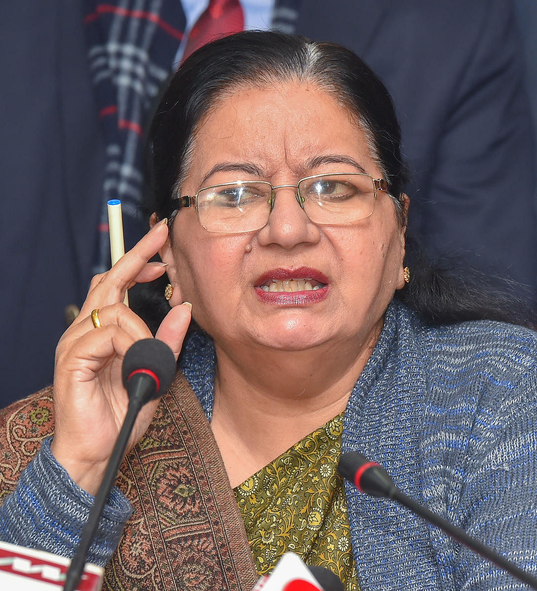 Jamia Millia Islamia Vice-Chancellor Najma Akhtar addresses a press conference over Sunday night's alleged police crackdown in the university. PTI