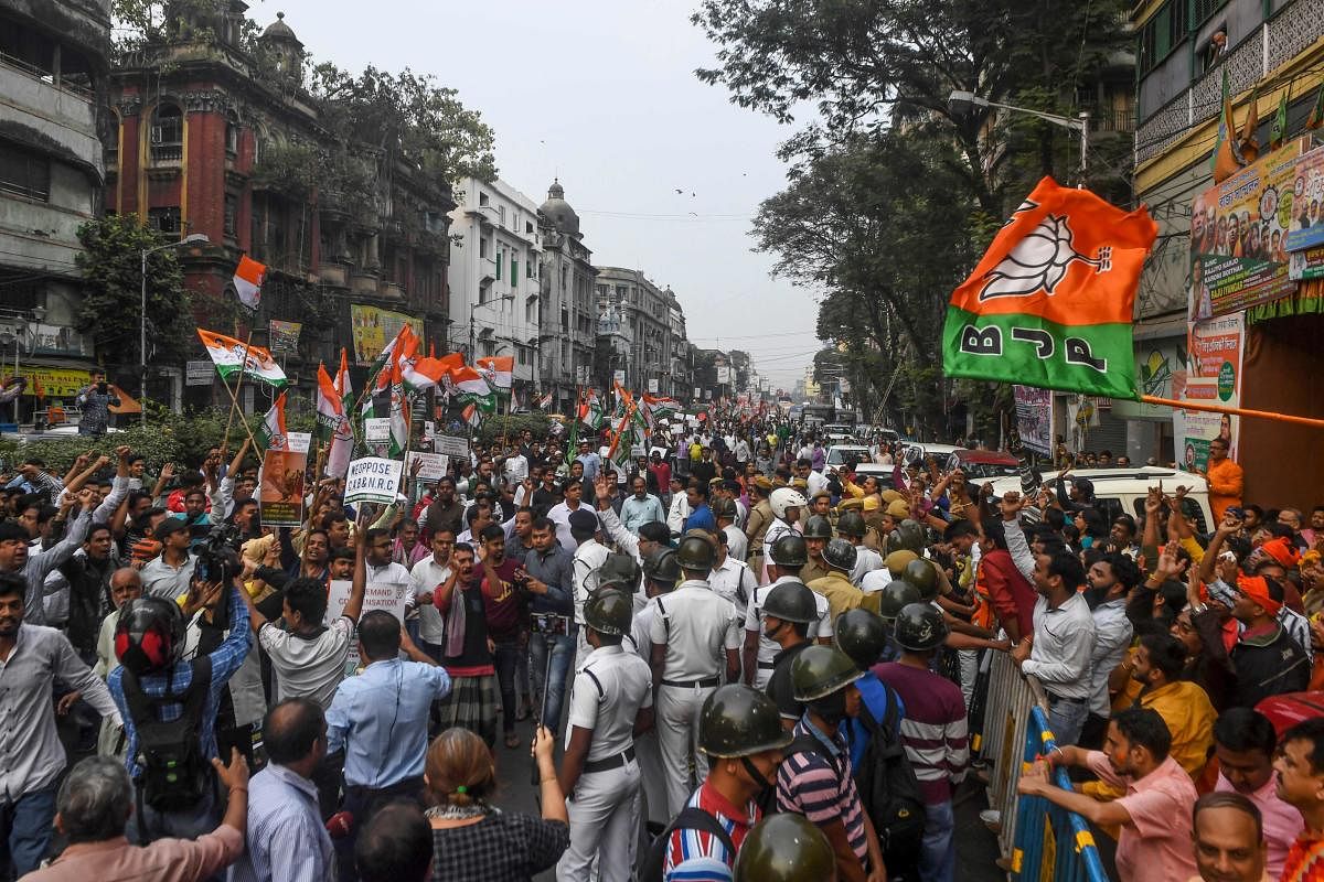 The incident took place when a protest march of the Congress workers against the spread of dengue and the rising number of deaths due to it in the city. The Congress procession was passing by the state BJP headquarters in Central Kolkata. Photo/AFP