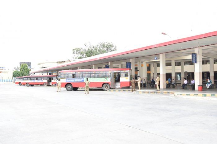 KSRTC buses waiting for passengers at the stand in Kolar on Tuesday. DH Photo.