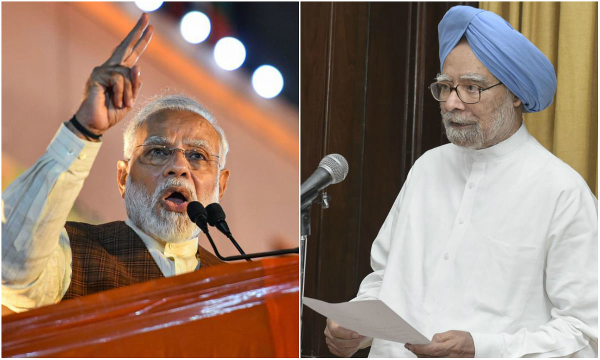 Prime Minister Narendra Modi (L) and Congress leader and former PM Manmohan Singh (R)