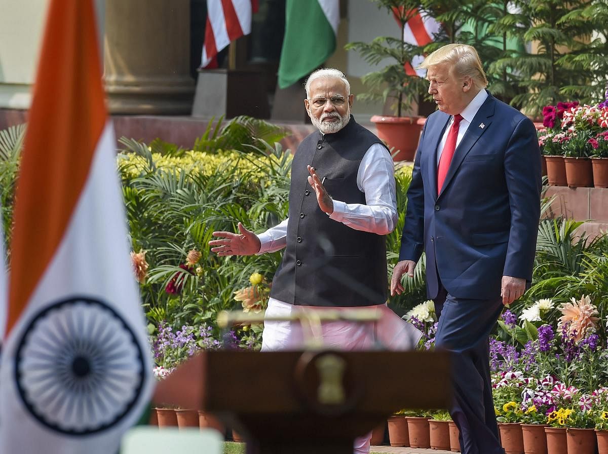 Prime Minister Narendra Modi and American President Donald Trump also sent out a message to China, underscoring in a joint statement that a close partnership between their two nations was “central to a free, open, inclusive, peaceful and prosperous Indo-Pacific region”. Credit: PTI Photo