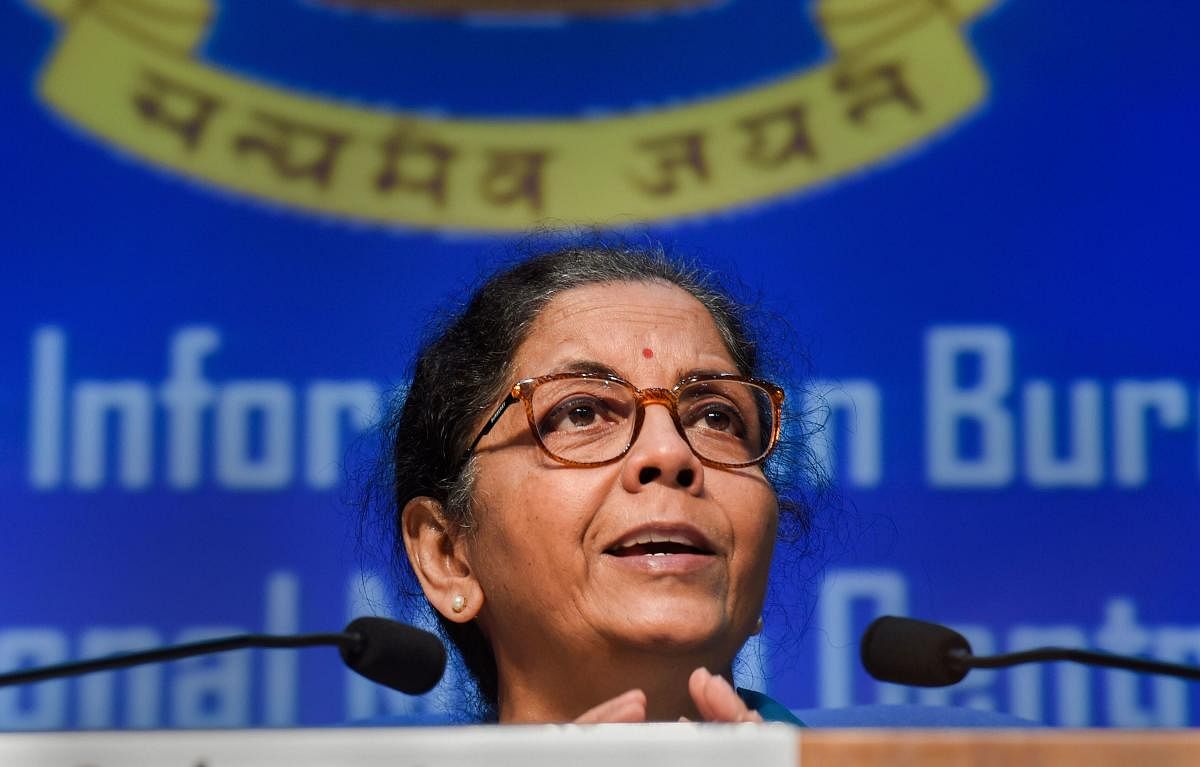 Union Finance Minister Nirmala Sitharaman addresses a press conference to announce the fifth and final tranche of economic stimulus package, at the National Media Centre in New Delhi, Sunday, May 17, 2020. (PTI Photo)