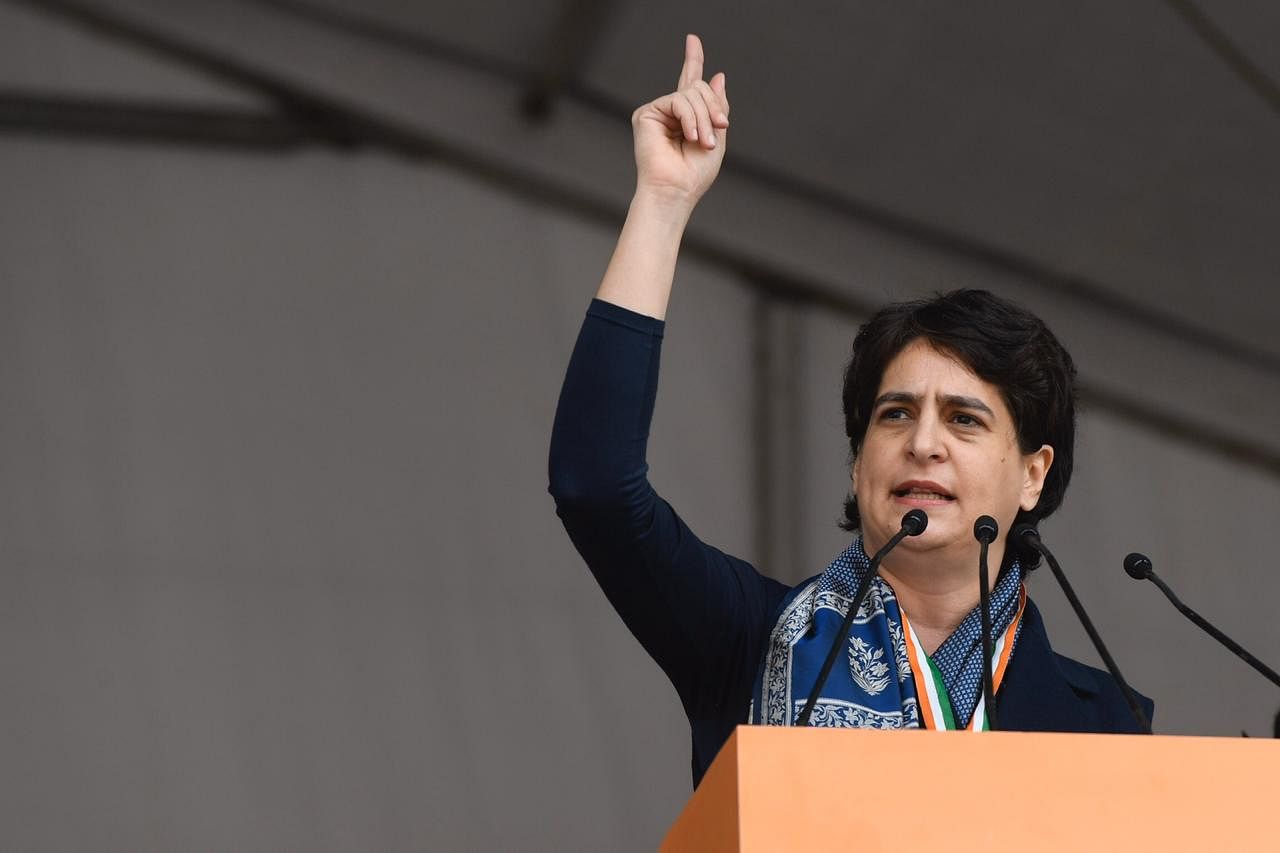 "The fact is under the BJP, it is possible that onion sells Rs 100 a kilo, it's possible that unemployment is highest in 45 years, it is possible to destroy 4 crore jobs. If the BJP is there, it is possible that 15,000 farmers commit suicide," said Congress leader Priyanka Gandhi Vadra. Photo/Twitter (@INCIndia)