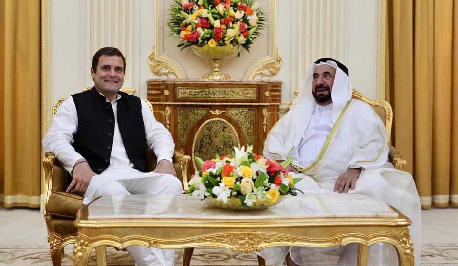 Rahul Gandhi meets Sharjah ruler Sultan bin Muhammad Al-Qasimi. (Image source: Twitter)