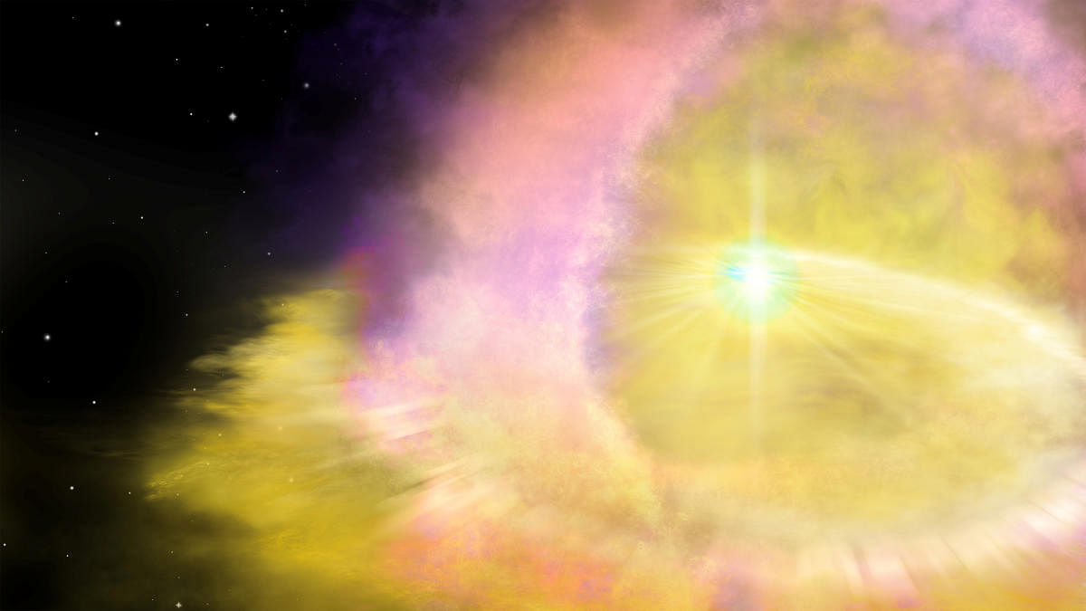 An artist's impression of supernova SN2016aps, provided by Northwestern University April 13, 2020. Aaron Geller/Northwestern University/Handout via REUTERS