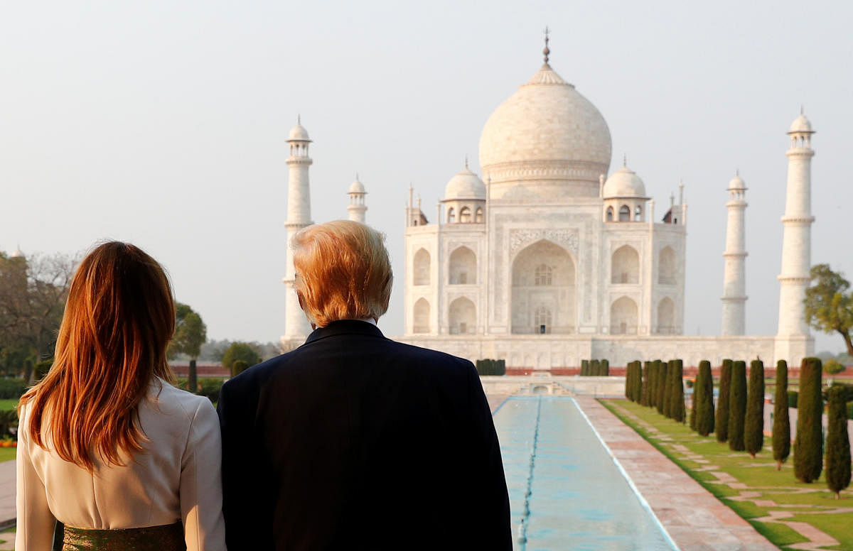 U.S. President Donald Trump and first lady Melania Trump tour the historic Taj Mahal, in Agra, India, February 24, 2020. (Reuters Photo)
