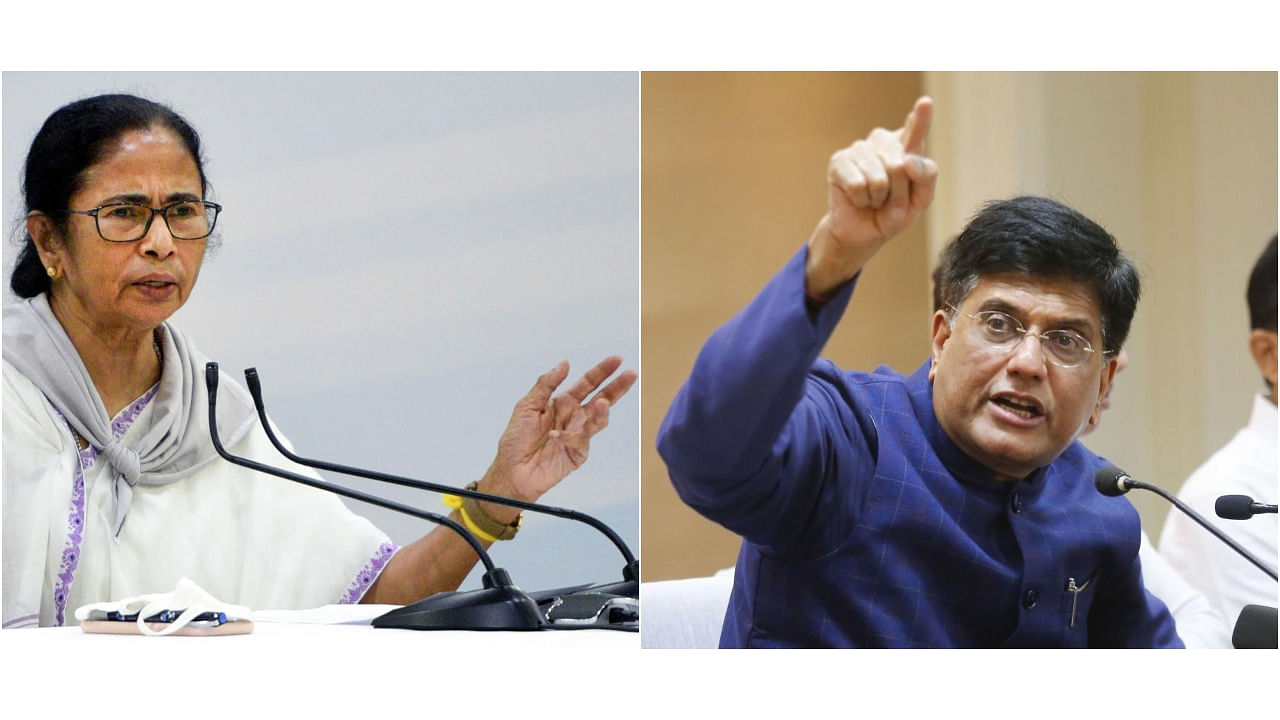 Piyush Goyal pointed out that states like Bengal, Rajasthan, Chhattisgarh and Jharkhand were not giving permission for sufficient ‘Shramik Special’ trains that could bring their migrant labourers back from other states. (In Pic: West Bengal CM Mamata Banerjee and Union Railways Minister Piyush Goyal/PTI Photos)