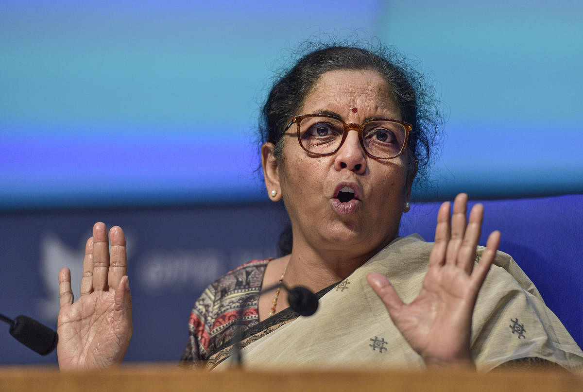 New Delhi: Union Finance Minister Nirmala Sitharaman addresses the fourth part of her press conference on the economic stimulus package announced by Prime Minister Narendra Modi, at the National Media Centre, in New Delhi, Saturday, May 16, 2020.(PTI Phot
