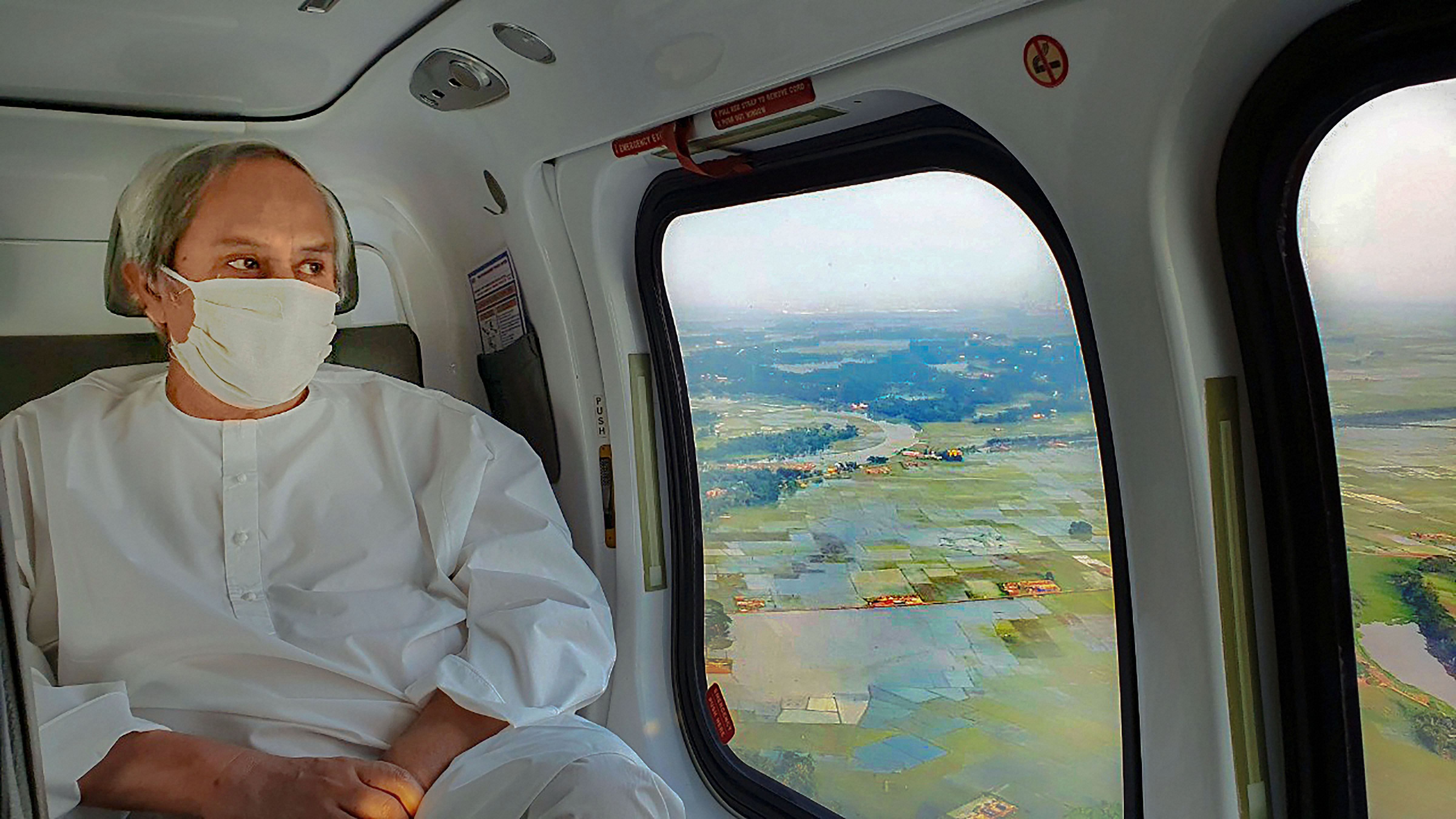 Odisha CM Naveen Patnaik during an aerial survey of the areas hit by Cyclone Amphan in Odisha (PTI)