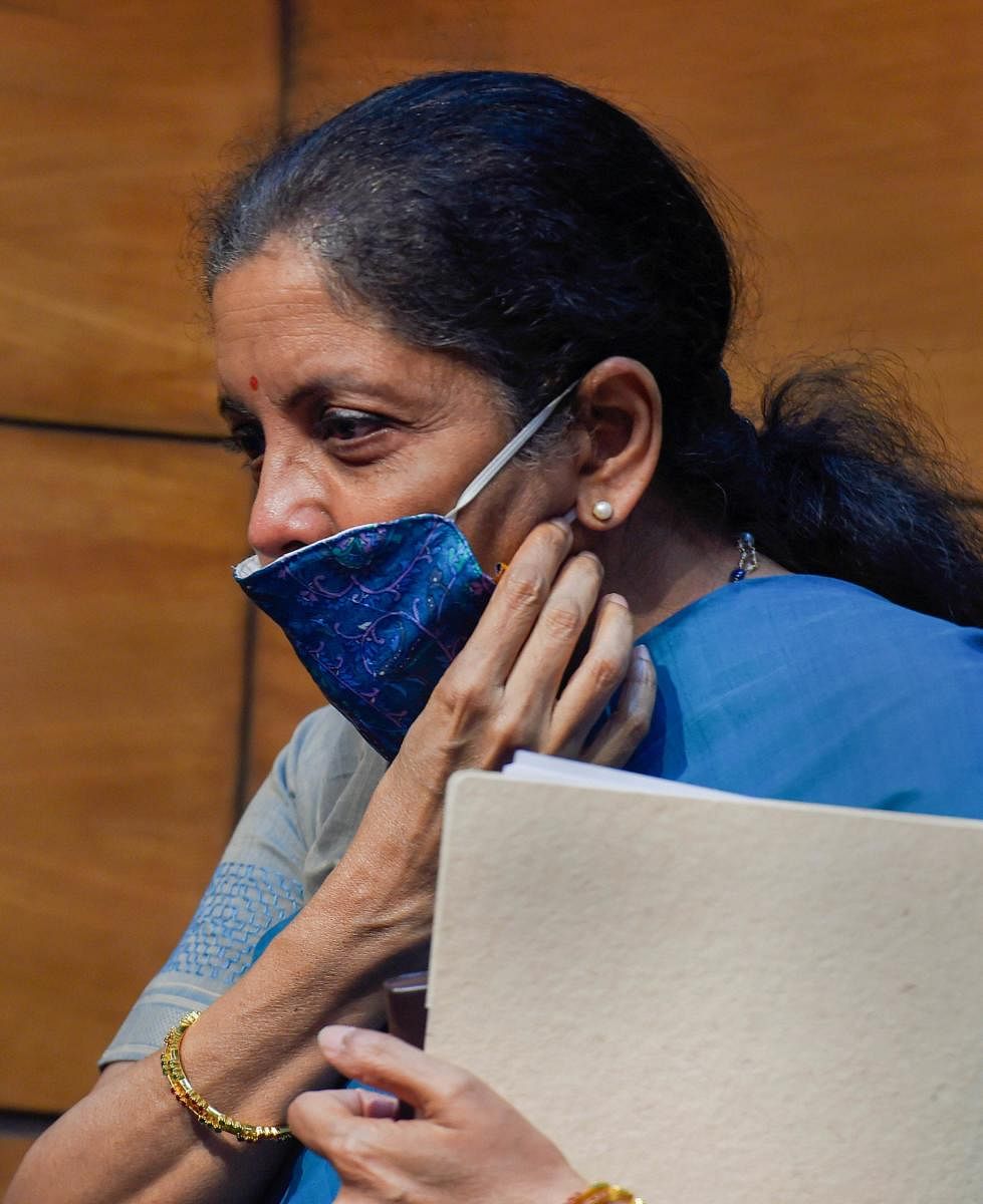 New Delhi: Union Finance Minister Nirmala Sitharaman leaves after announcing the fifth and final tranche of economic stimulus package during a press conference, at the National Media Centre in New Delhi, Sunday, May 17, 2020. (PTI Photo/Atul Yadav)(PTI17-