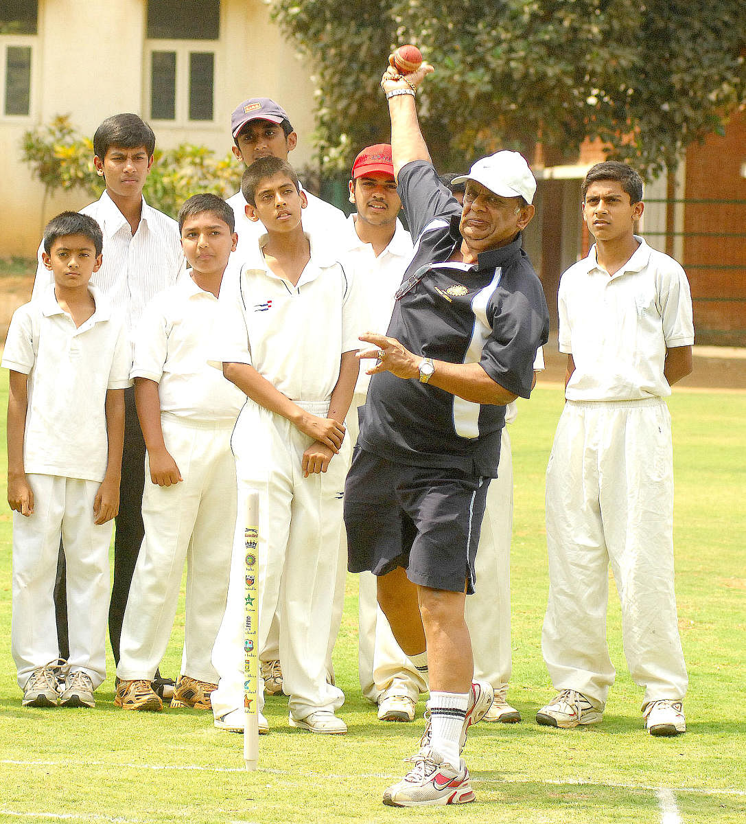 Legendary EAS Prasanna during the launch of his EASP Spin Camp at the Cathedral School in Bengaluru in 2009. DH FILE PHOTO/SRIKANTA SHARMA R