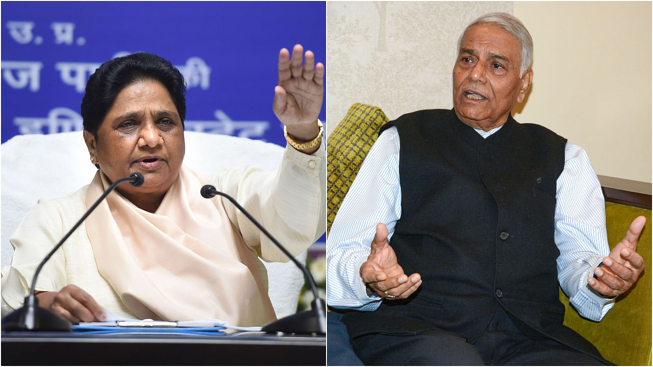 BSP chief Mayawati (L) and former senior BJP leader Yashwant Sinha (PTI File Photos)