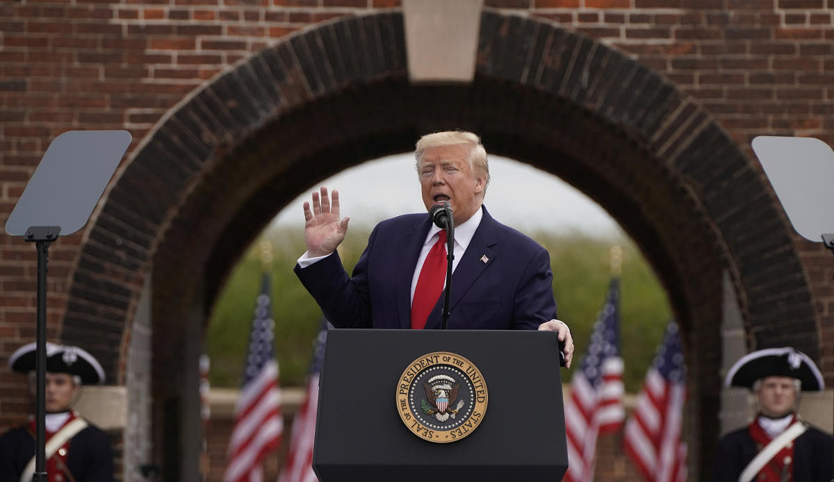 U.S. President Donald Trump speaks during ceremonies commemorating the Memorial Day holiday at Fort McHenry in Baltimore. (Reuters photo)
