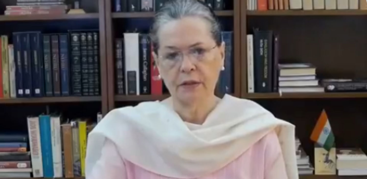 Congress President Sonia Gandhi on Thursday asked the central government to unlock its coffers and help the needy (Twitter video screengrab/INCIndia)