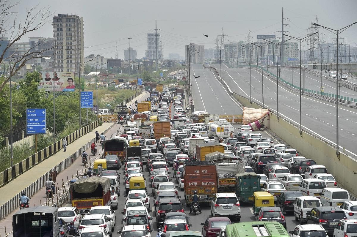  Traffic jam on the NH-24 at Ghazipur after the authorities sealed Delhi-Ghaziabad border due to a sudden surge in coronavirus cases, during ongoing COVID-19 lockdown-4, in New Delhi, Friday, May 29, 2020. (PTI Photo)