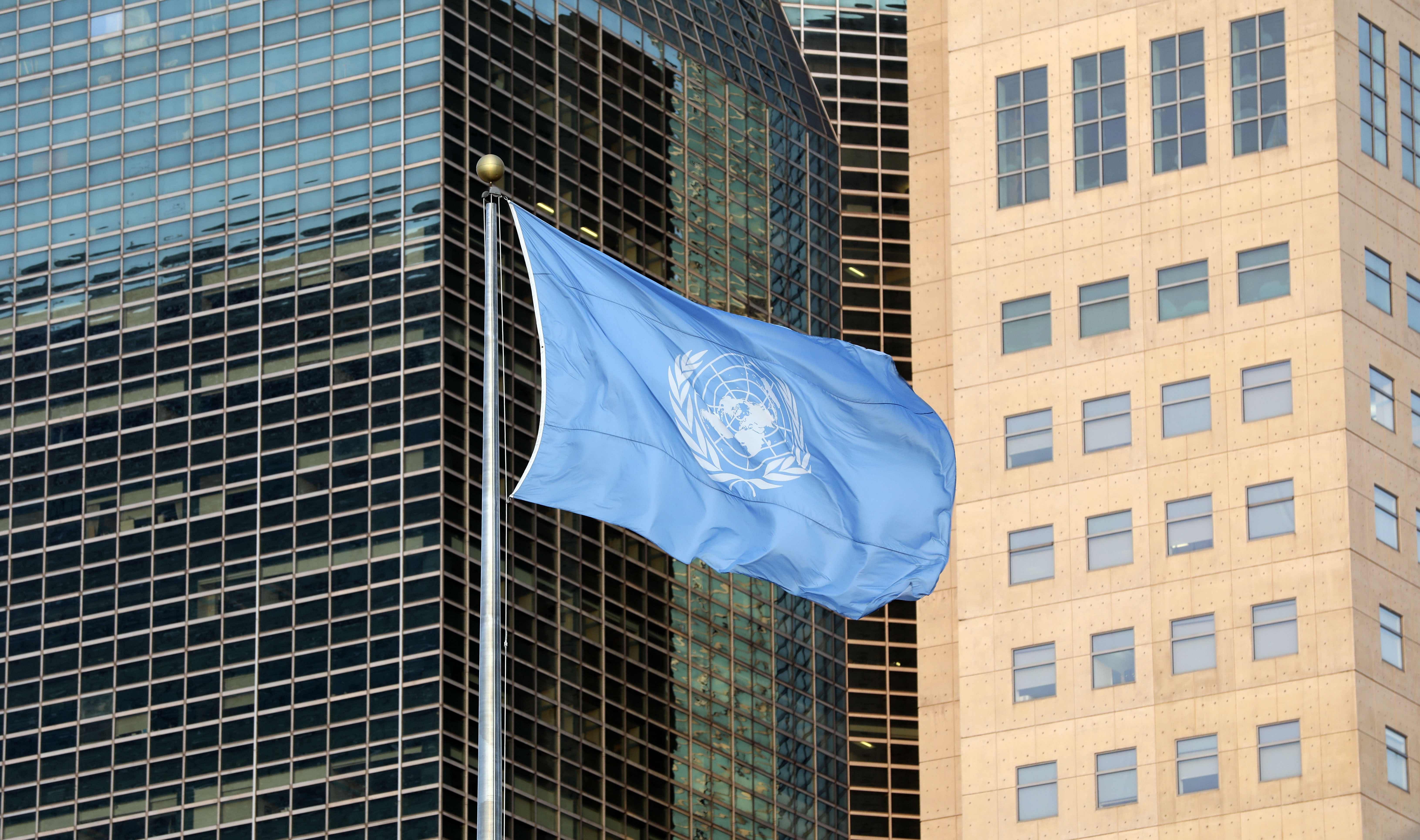 The United Nations flag is seen is seen during the Climate Action Summit 2019 at the United Nations General Assembly Hall. (AFP photo)