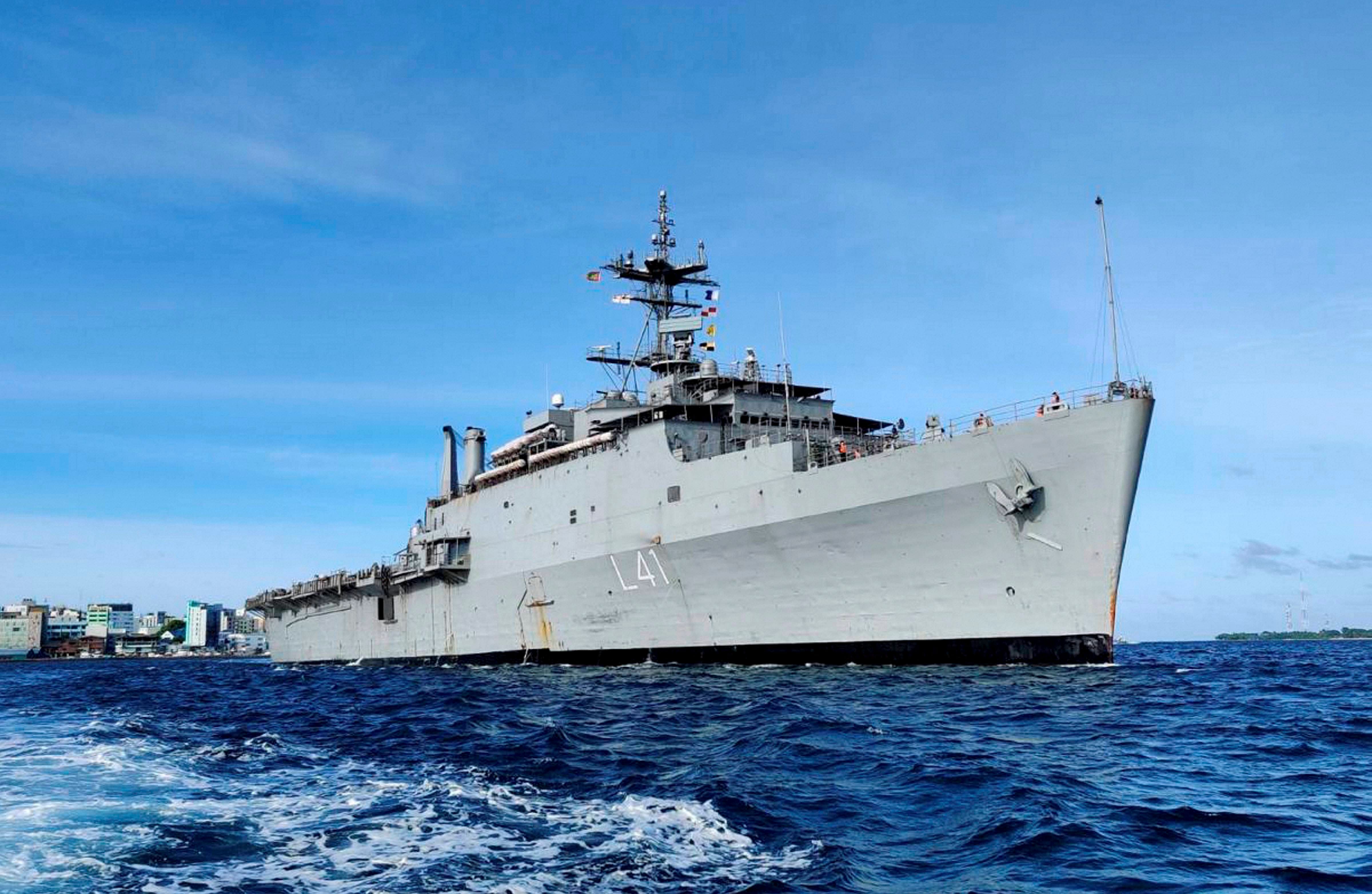 The voyage of the Indian Navy Ship INS Jalashwa is in the series of Operation Samudra Setu, an exercise in which Indian Naval Ships have been deployed to bring back stranded Indians abroad under the Vande Bharat Mission. (PTI photo)