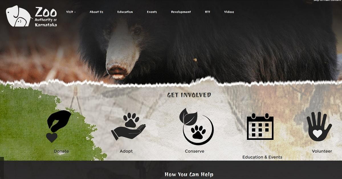 A screenshot of the website of Zoo Authority of Karnataka.