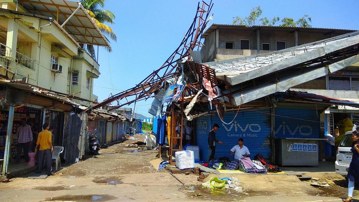 A collapsed hoarding structure at Mangaon, in the aftermath of Cyclone Nisarga, in Raigad district. PTI