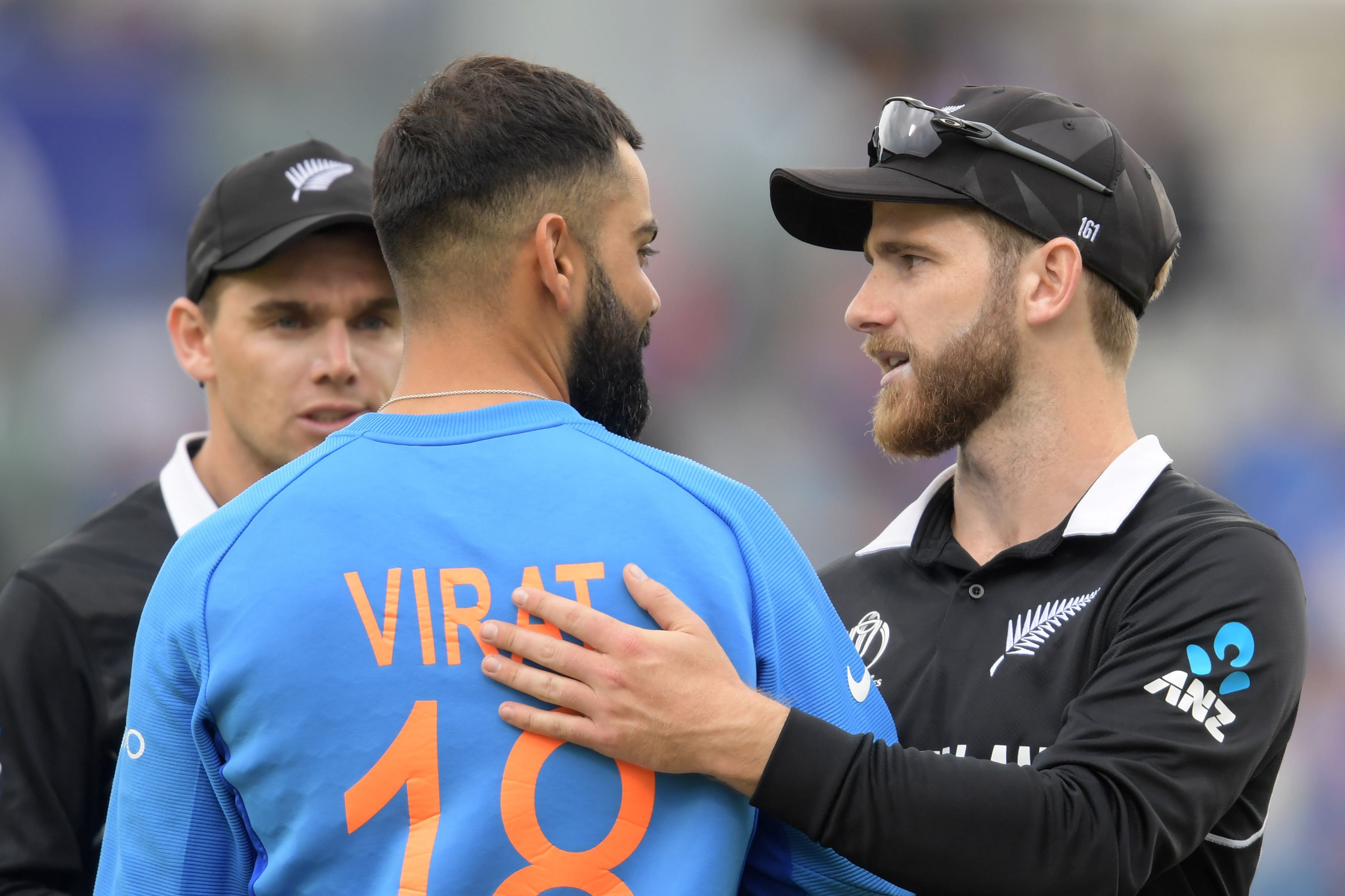 New Zealand's captain Kane Williamson (R) greets India's captain Virat Kohli. (AFP Photo)