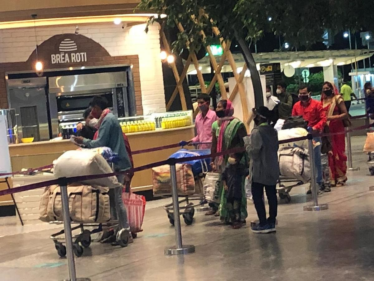 Chhattisgarh migrants at the Kempegowda International Airport.