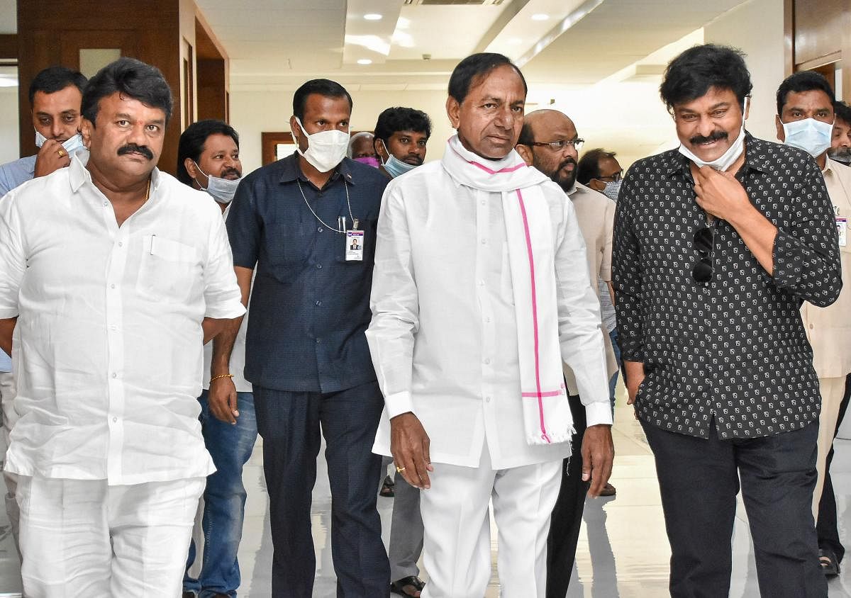 Telangana Chief Minister K Chandrashekhar Rao with actor Chiranjeevi  (PTI Photo)