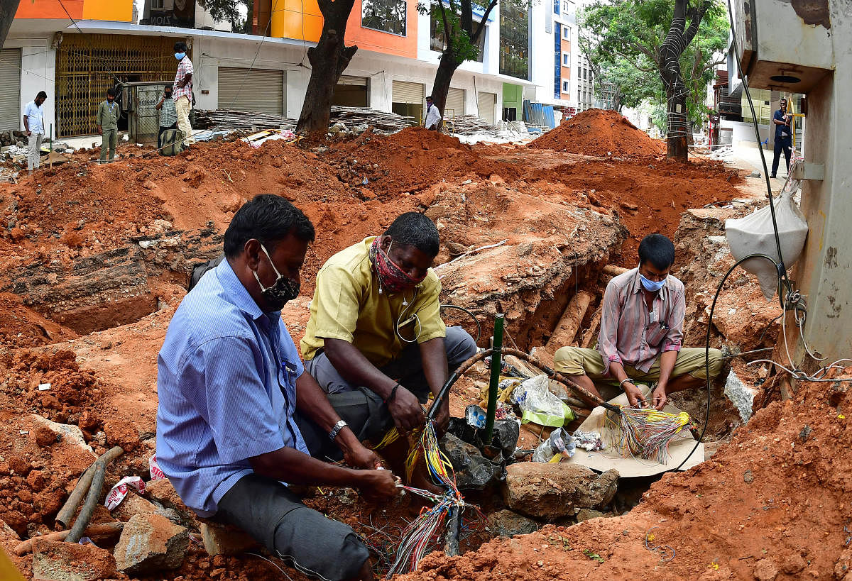 Throughout the lockdown, civic agencies have been busy cutting roads for utility installation and maintenance. DH FILE/Krishnakumar P S