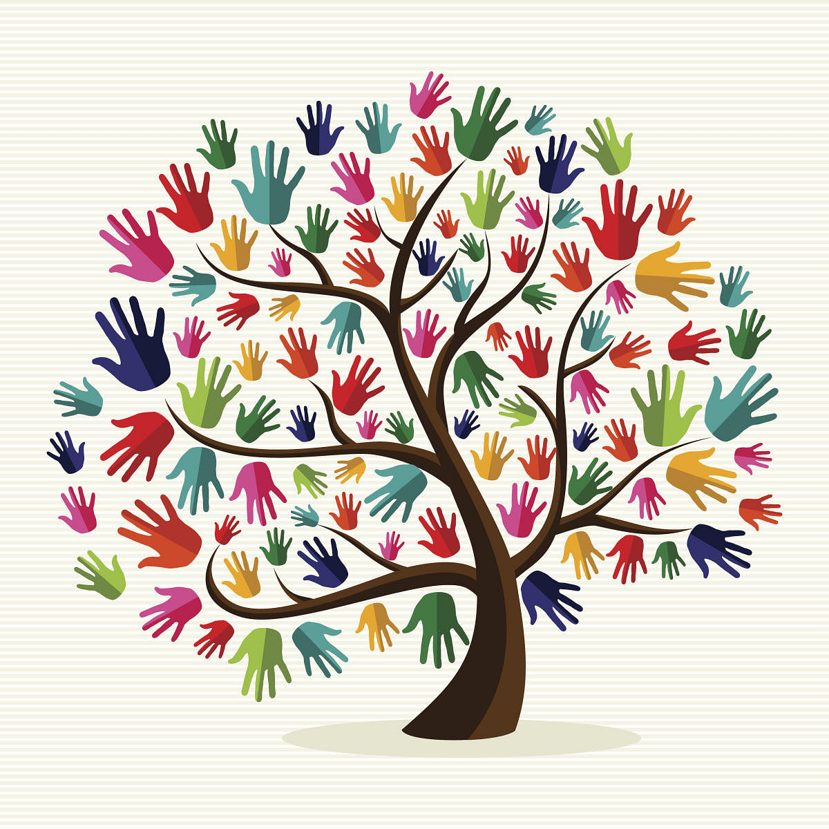 Diversity tree hands illustration background. Vector file layered for easy manipulation and custom coloring.Diversity_Tree_Hands_Illustration
