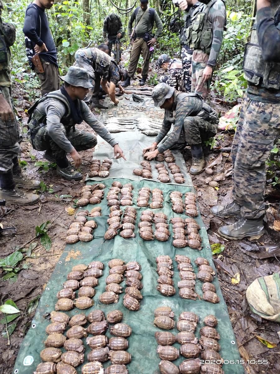 Weapons recovered inside jungles in Chirang district in Assam. Credit: Indian Army