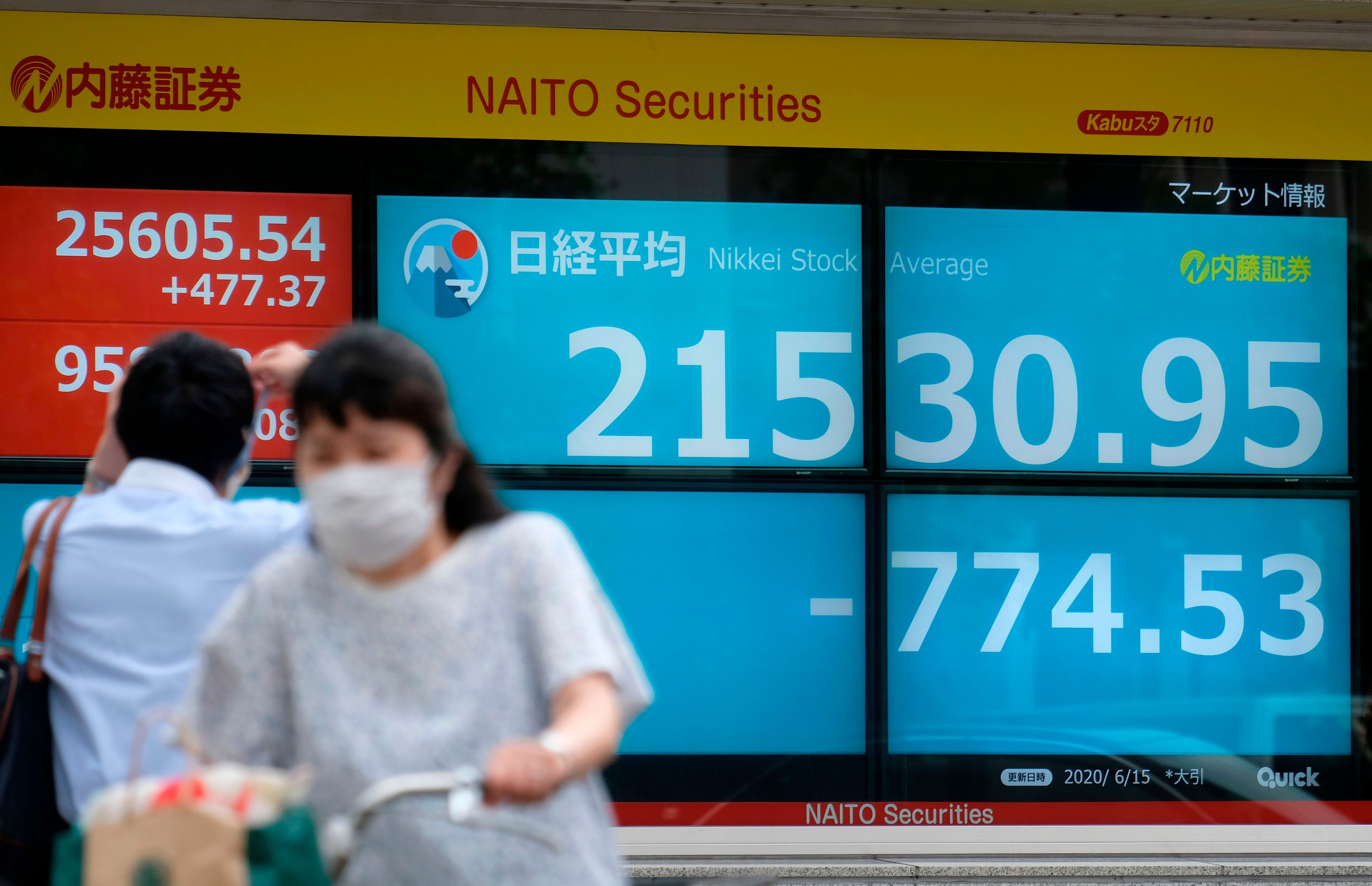 An electronic quotation board displays share prices of the Tokyo Stock Exchange in Tokyo. Credits: AFP Photo
