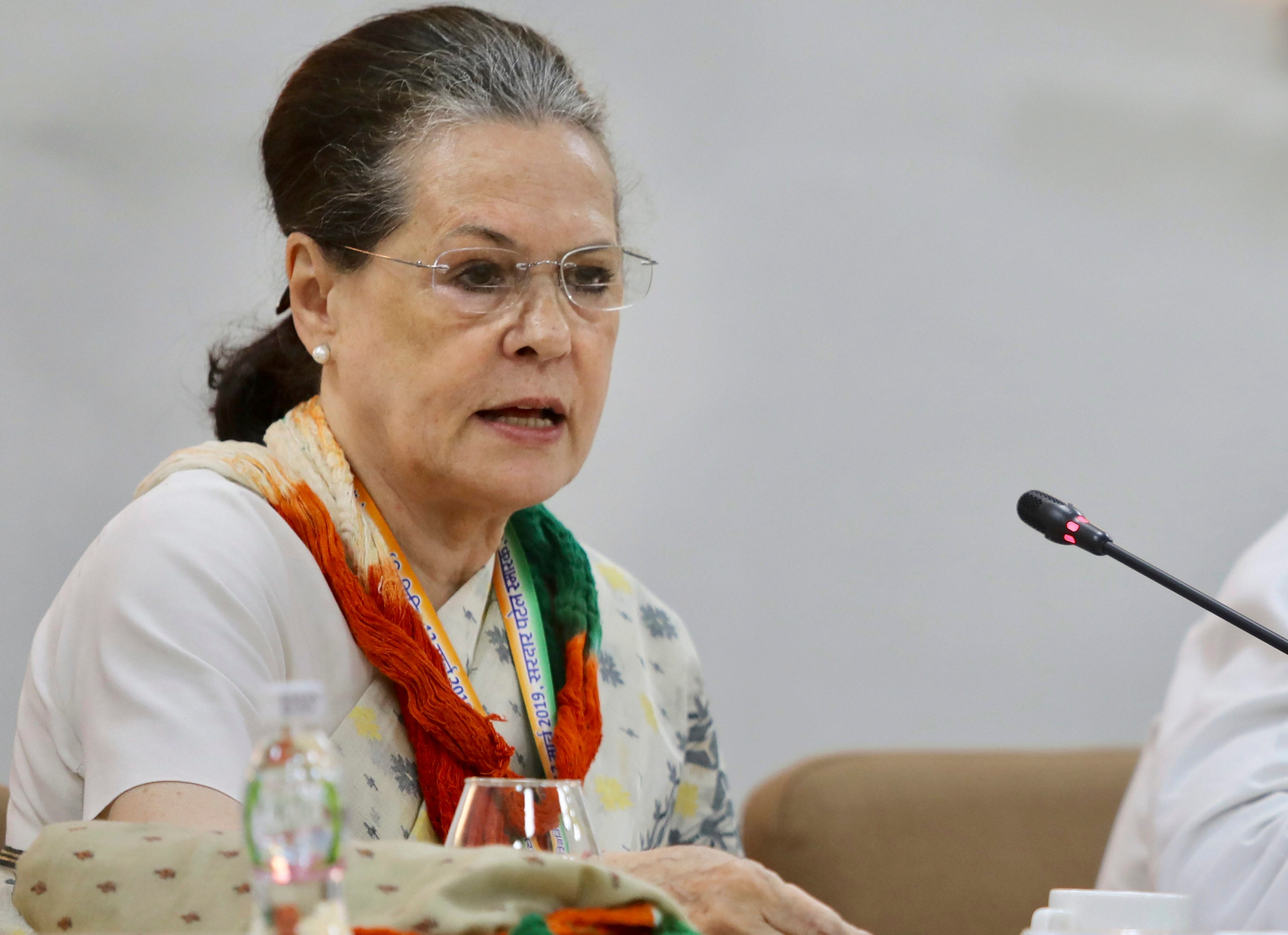 "Deeply anguished and pained by the reports of martyrdom of the brave officer and jawans of our Army in Galwan Valley, Ladakh," Congress president Sonia Gandhi said. Credit: PTI File Photo