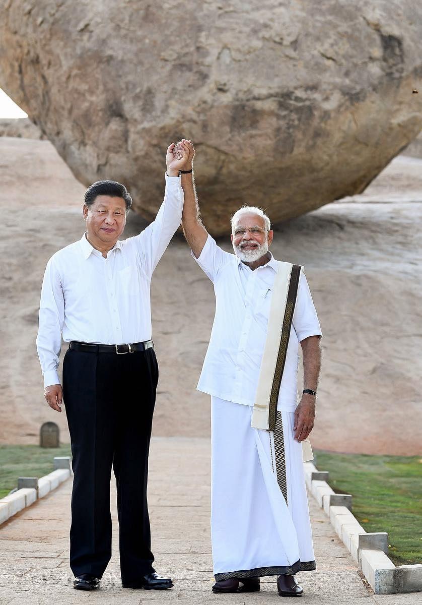 In this Oct. 11, 2019 file photo, Prime Minister Narendra Modi with Chinese President Xi Jinping, in Mamallapuram. Credit: PTI File Photo