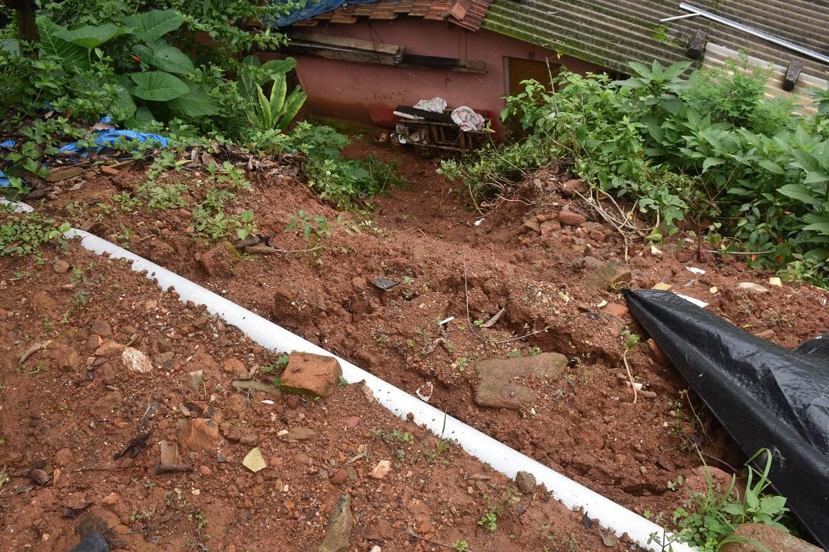 A view of the area which witnessed landslides in Chamundeshwari Nagar in Madikeri.