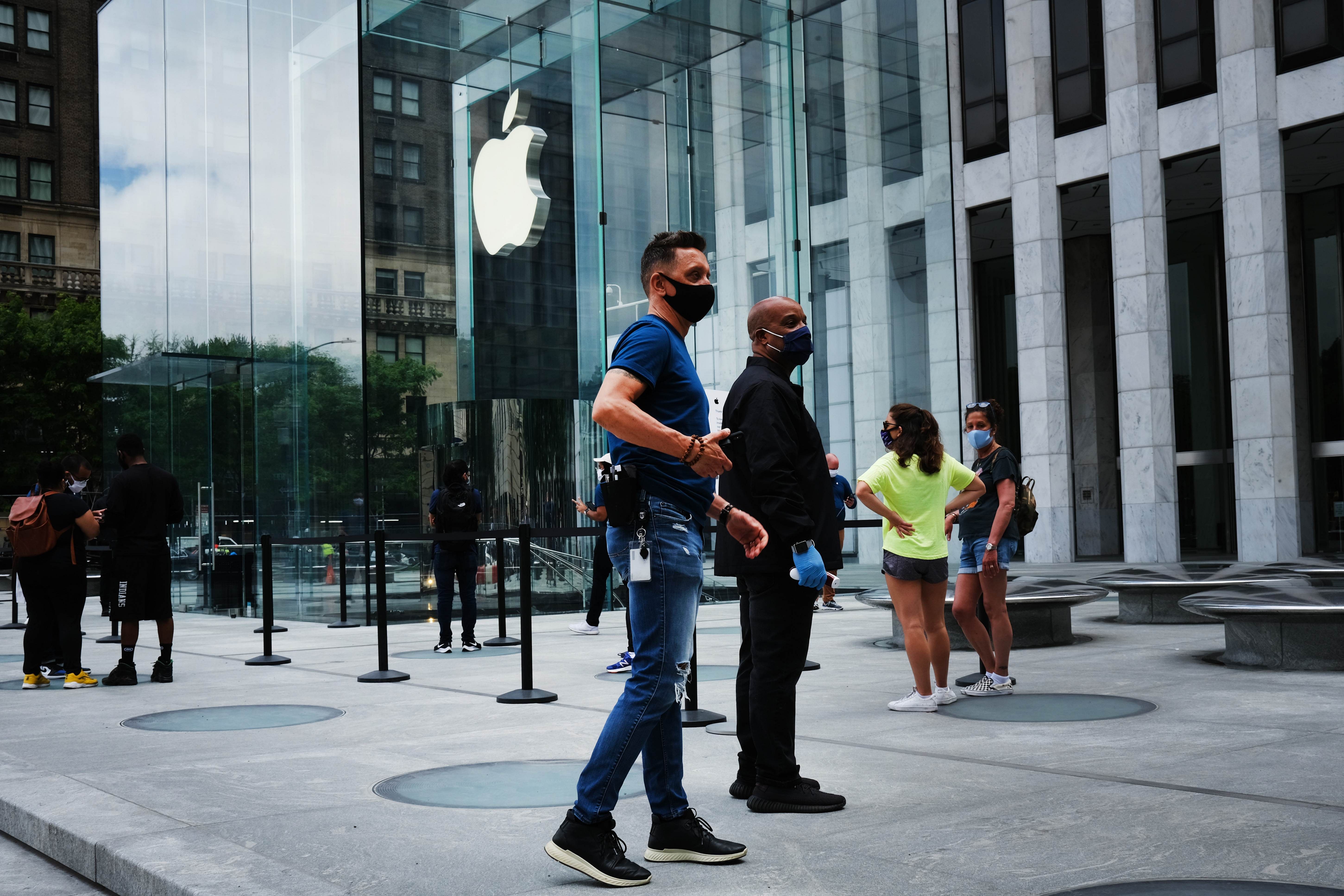 The 5th Avenue Apple store stands in Manhattan as it re-opens for appointments. Credit: AFP Photo