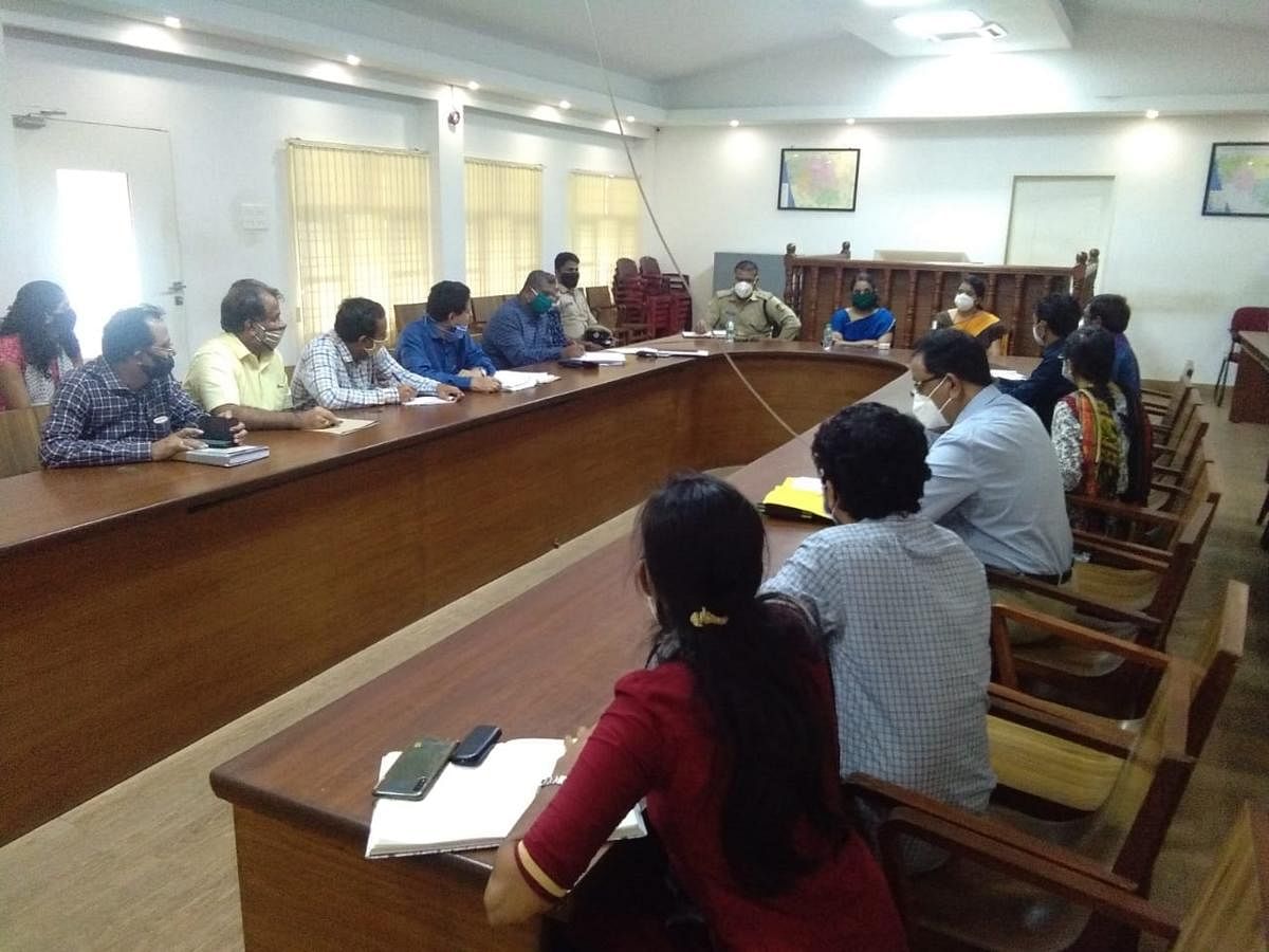 Deputy Commissioner Sindhu B Rupesh chairs a meeting of the district-level task force committee in Mangaluru. 