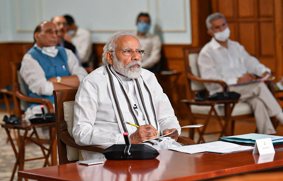 Prime Minister Narendra Modi during an all party meeting to discuss the situation along the India-China border via video conferencing, in New Delhi. PTI
