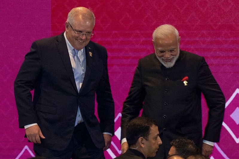 Australia Prime Minister Scott Morrison, left, and India Prime Minister Narendra Modi. Credits: PTI Photo